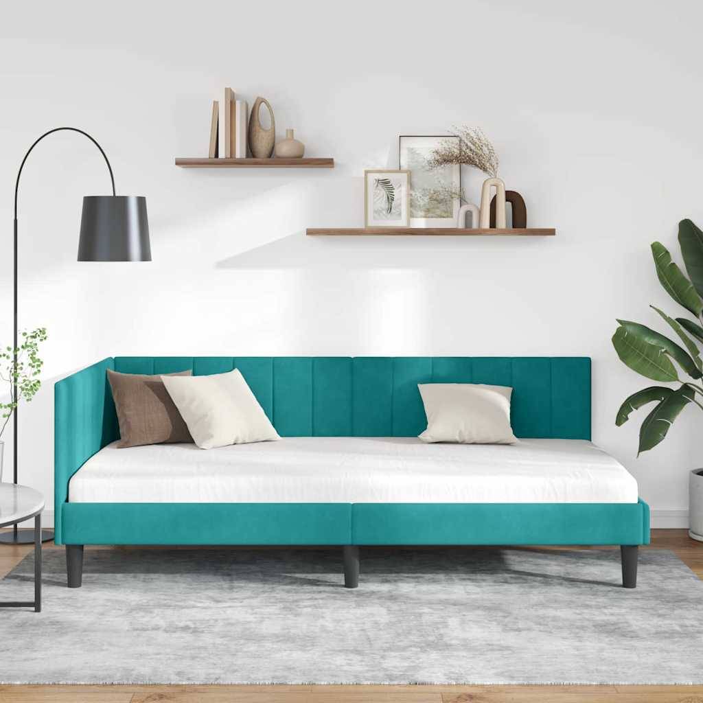 vidaXL Eckbettgestell mit Kopfteil Türkis 90 cm x 190 cm Samt