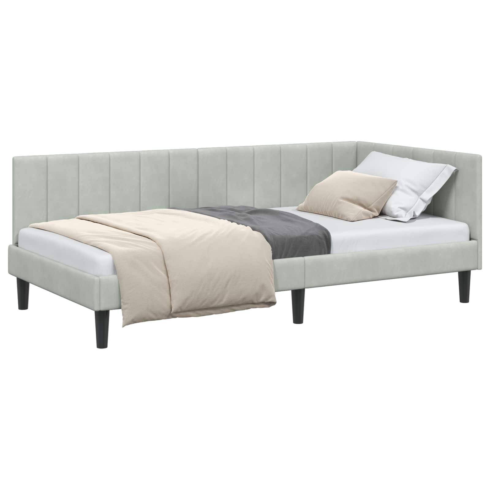 vidaXL Eckbettgestell mit Kopfteil Hellgrau 90 cm x 200 cm Samt