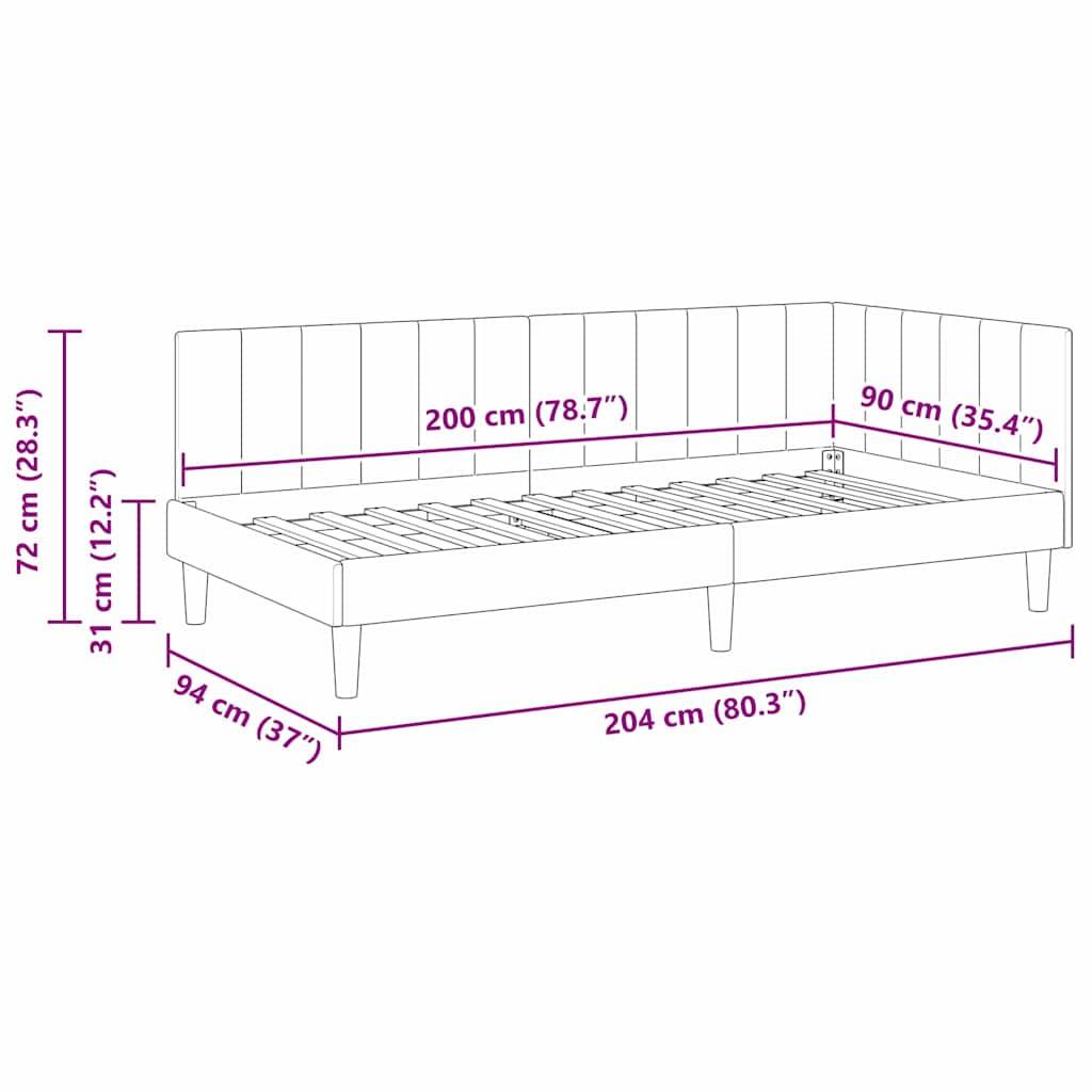 vidaXL Eckbettgestell mit Kopfteil Weinrot 90 cm x 200 cm Samt