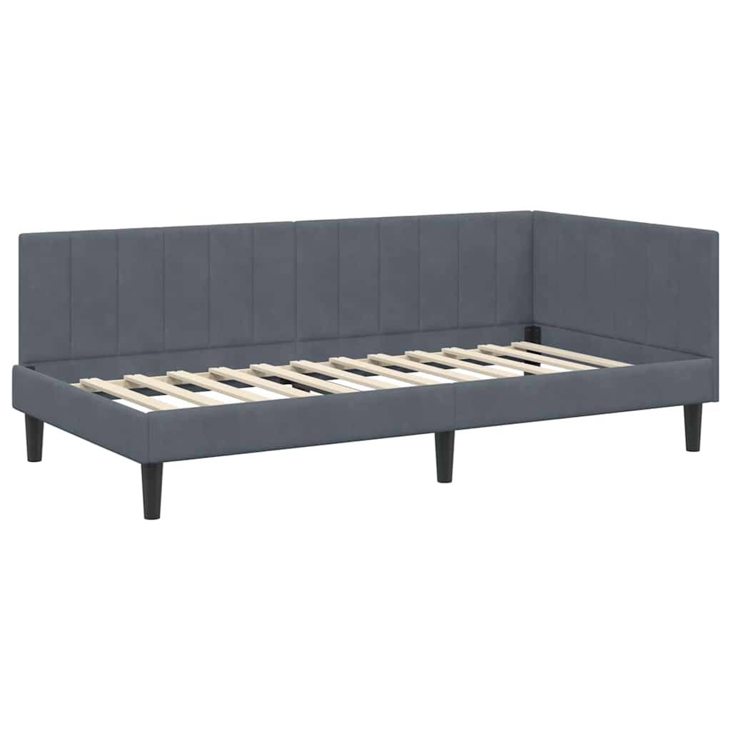 vidaXL Eckbettgestell mit Kopfteil Dunkelgrau 100 cm x 200 cm Samt