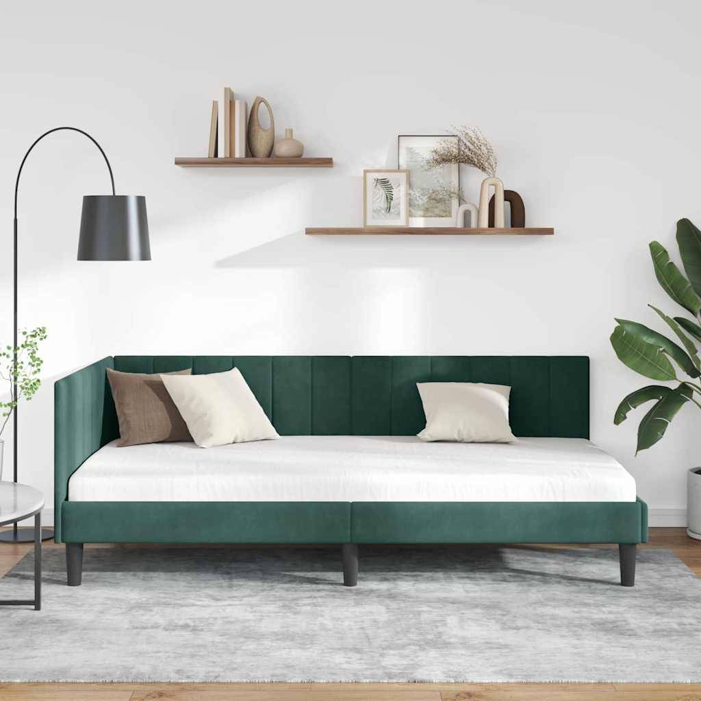 vidaXL Eckbettgestell mit Kopfteil Dunkelgrün 90 cm x 190 cm Samt
