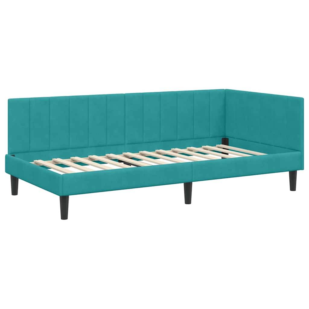 vidaXL Eckbettgestell mit Kopfteil Türkis 90 cm x 190 cm Samt