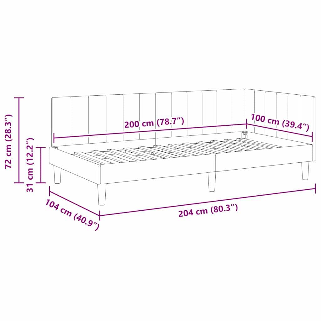 vidaXL Eckbettgestell mit Kopfteil Dunkelgrau 100 cm x 200 cm Samt