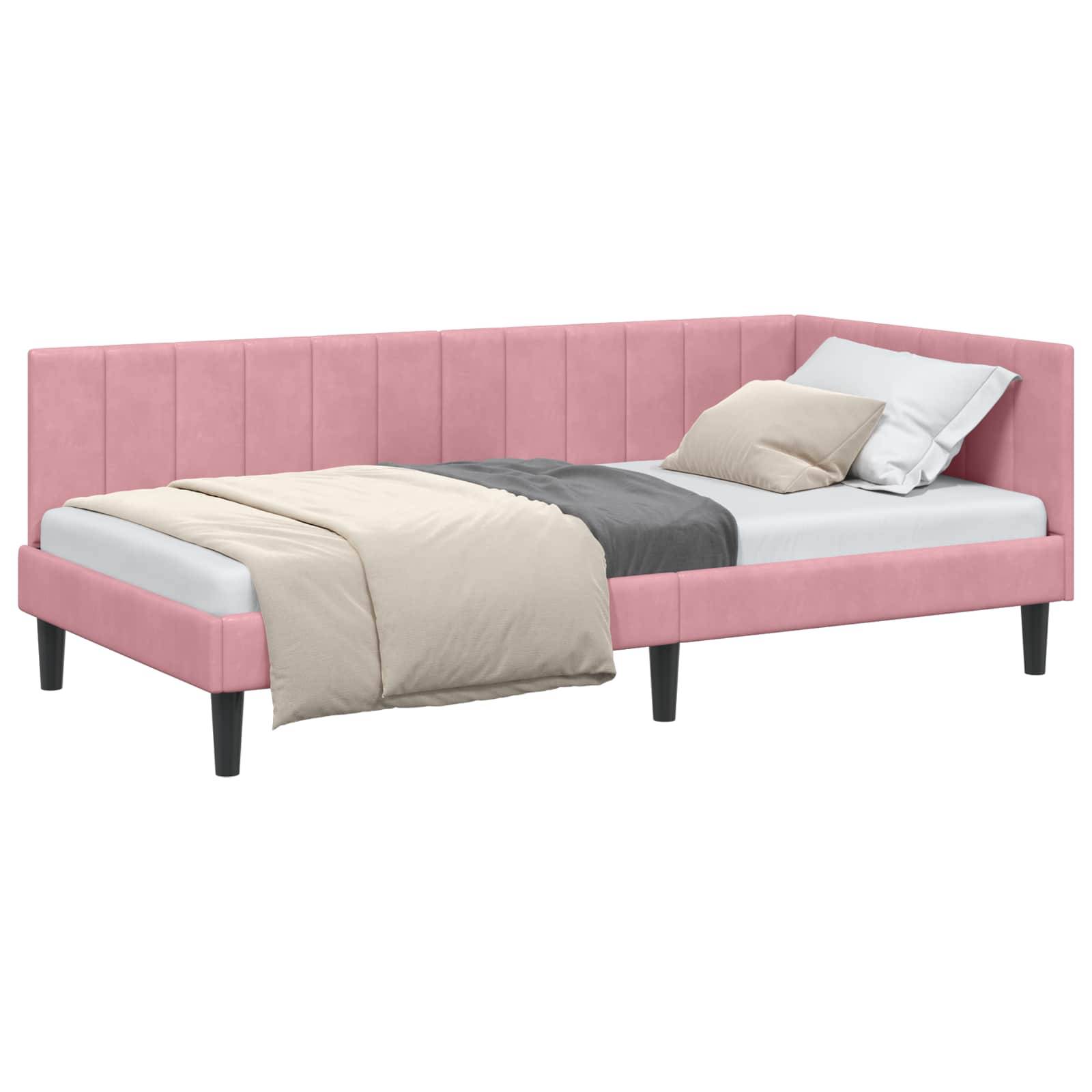 vidaXL Eckbettgestell mit Kopfteil Rosa 90 cm x 200 cm Samt
