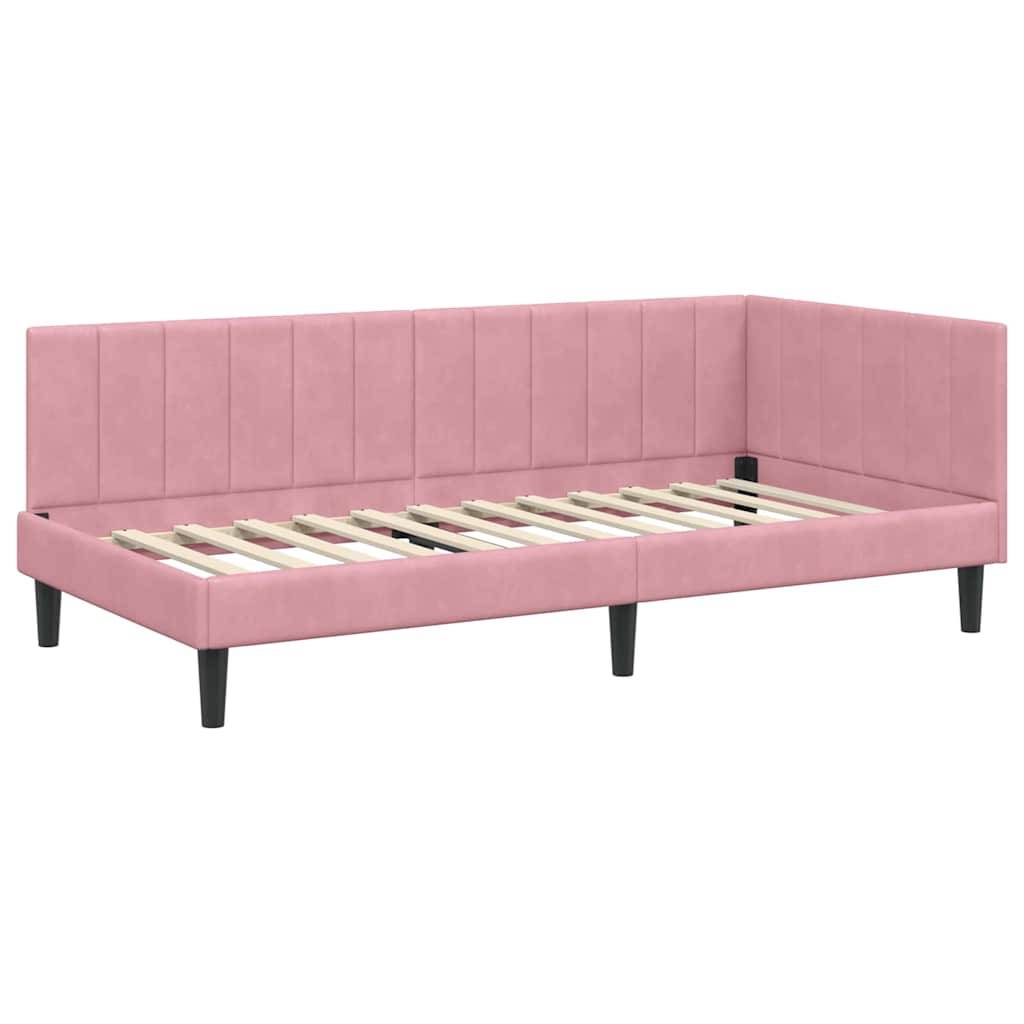 vidaXL Eckbettgestell mit Kopfteil Rosa 90 cm x 190 cm Samt