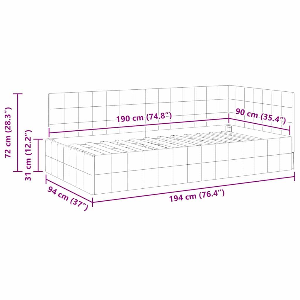 vidaXL Eckbettgestell mit Kopfteil Schwarz 90 cm x 190 cm Samt