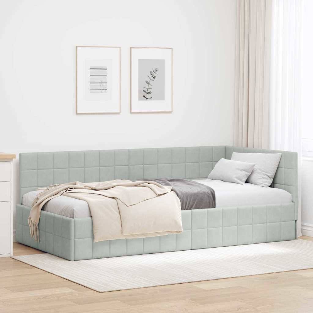 vidaXL Eckbettgestell mit Kopfteil Hellgrau 90 cm x 190 cm Samt