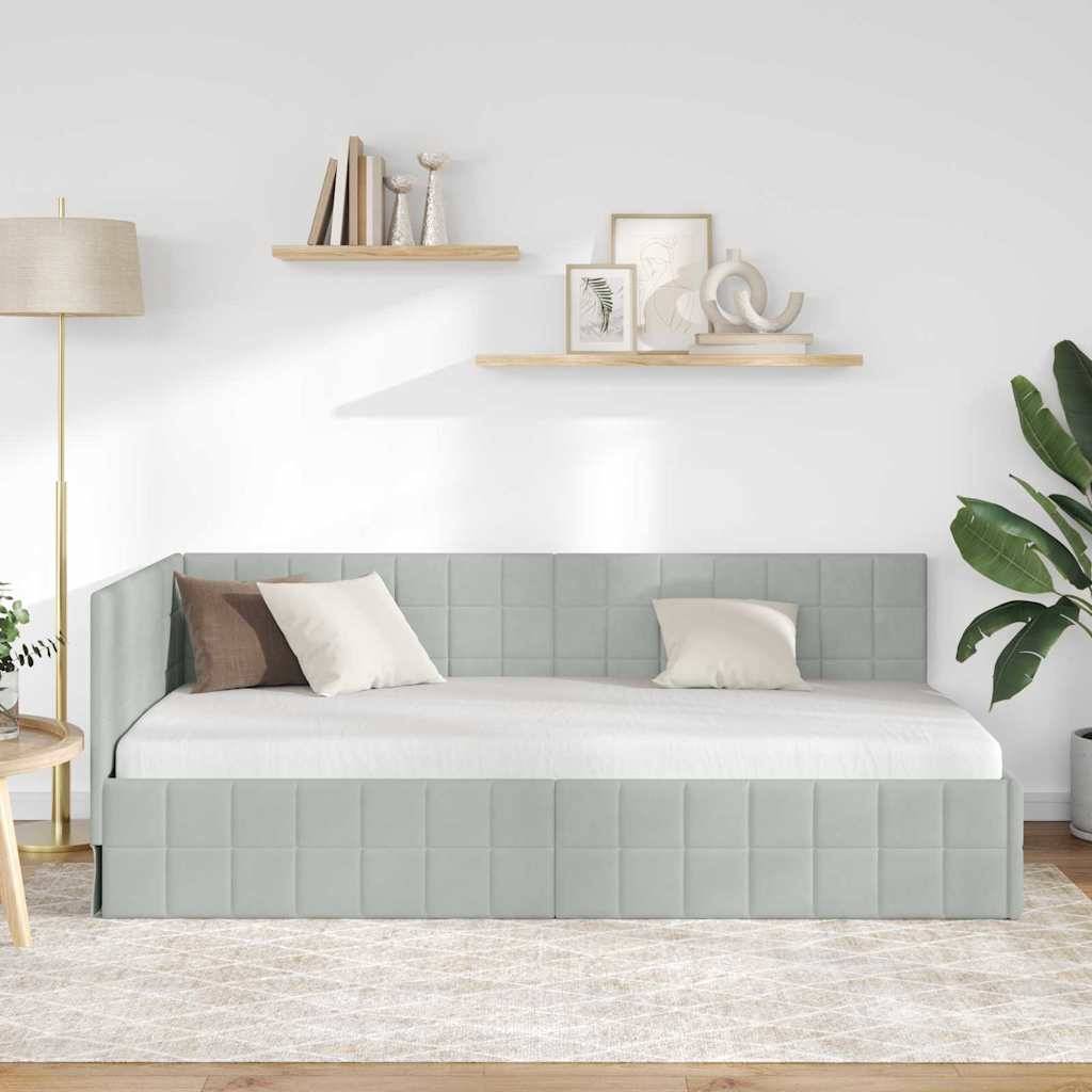 vidaXL Eckbettgestell mit Kopfteil Hellgrau 90 cm x 190 cm Samt