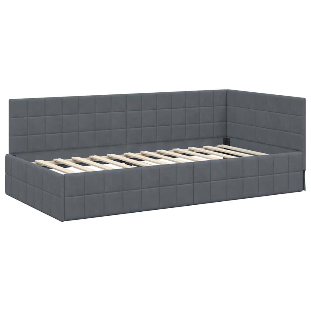 vidaXL Eckbettgestell mit Kopfteil Dunkelgrau 100 cm x 200 cm Samt