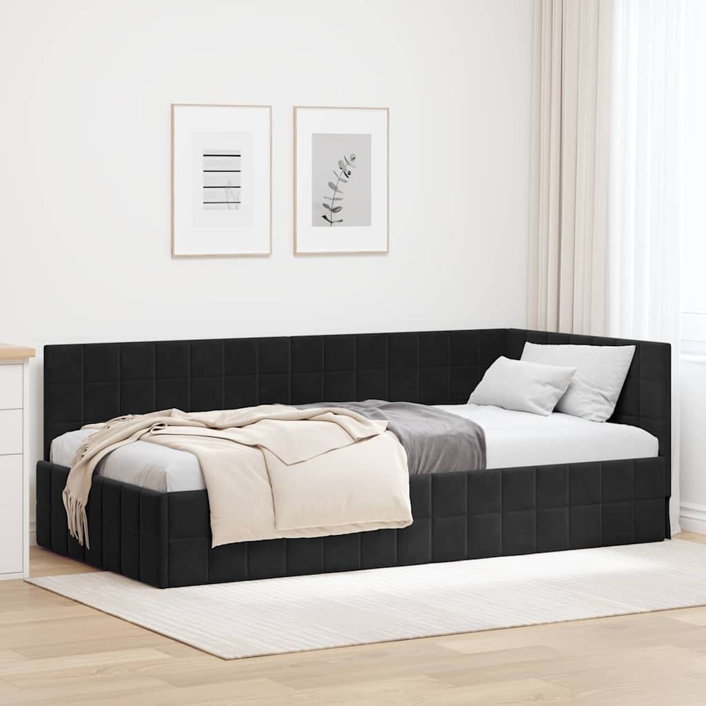vidaXL Eckbettgestell mit Kopfteil Schwarz 100 cm x 200 cm Samt
