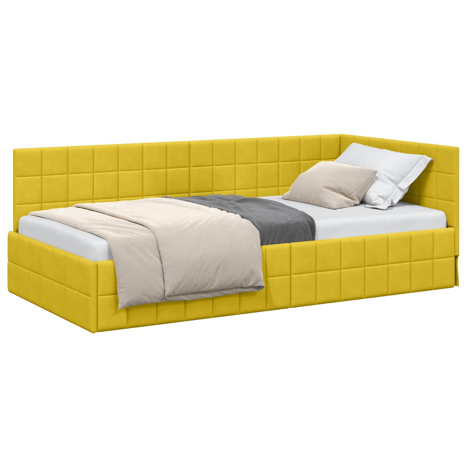 vidaXL Eckbettgestell mit Kopfteil Gelb 90 cm x 190 cm Samt