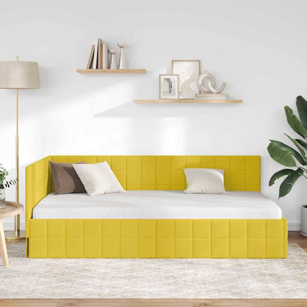 vidaXL Eckbettgestell mit Kopfteil Gelb 90 cm x 190 cm Samt