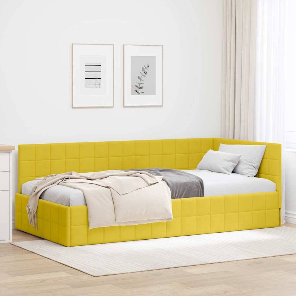 vidaXL Eckbettgestell mit Kopfteil Gelb 90 cm x 190 cm Samt