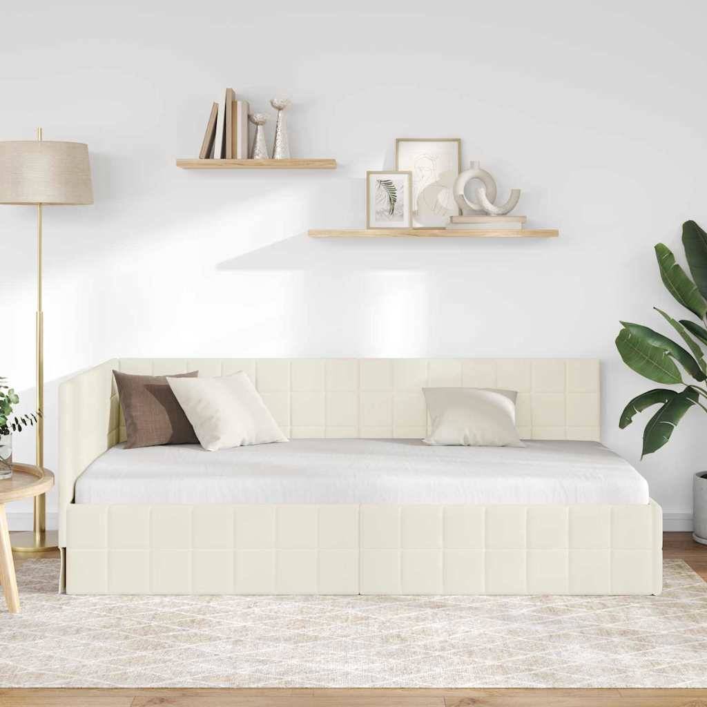 vidaXL Eckbettgestell mit Kopfteil Creme 100 cm x 200 cm Samt