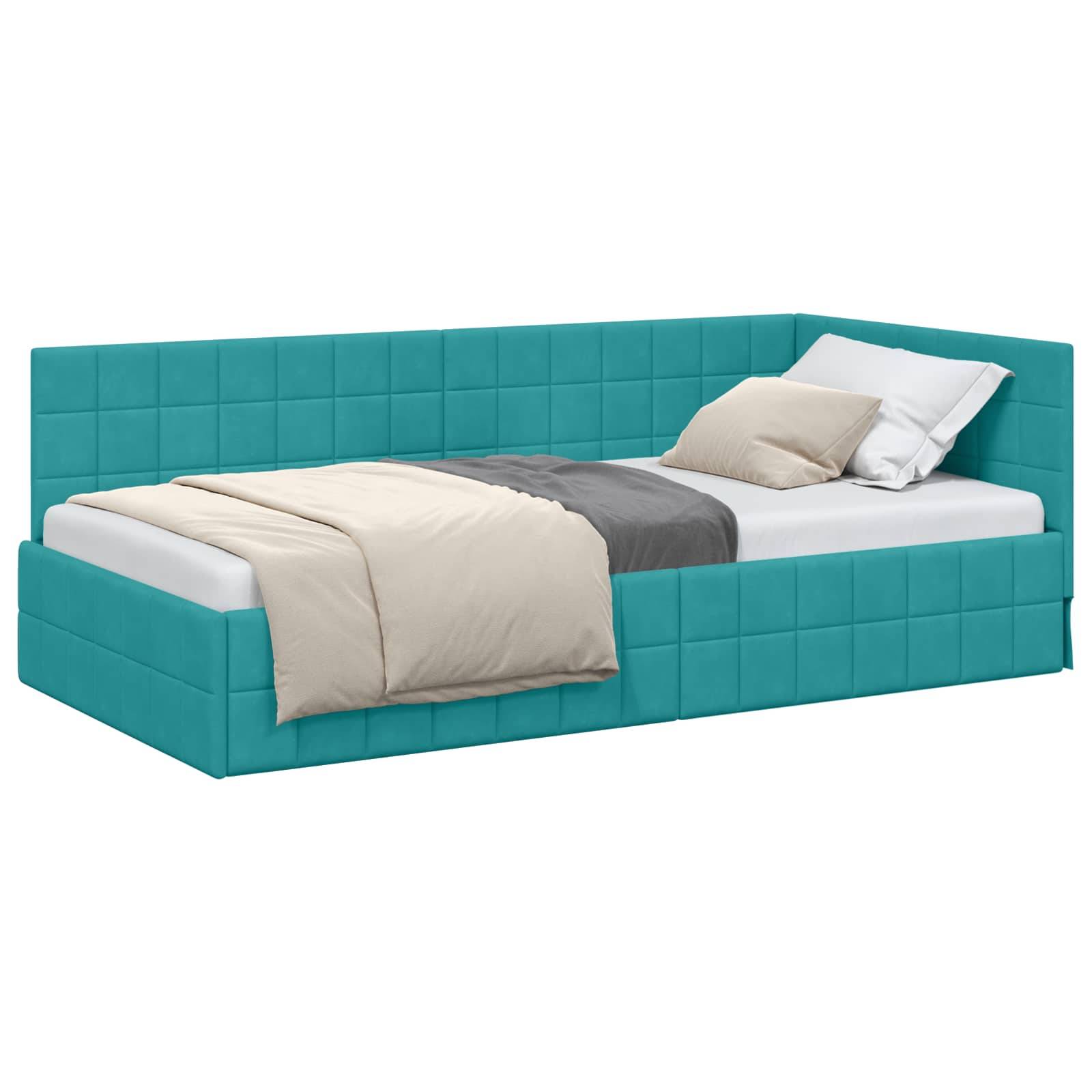 vidaXL Eckbettgestell mit Kopfteil Türkis 100 cm x 200 cm Samt