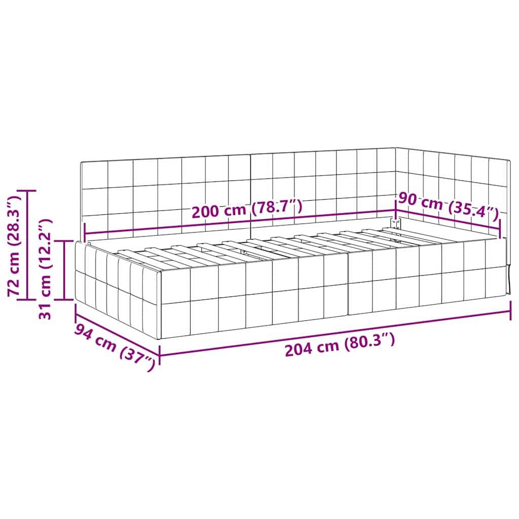 vidaXL Eckbettgestell mit Kopfteil Hellgrau 90 cm x 200 cm Samt