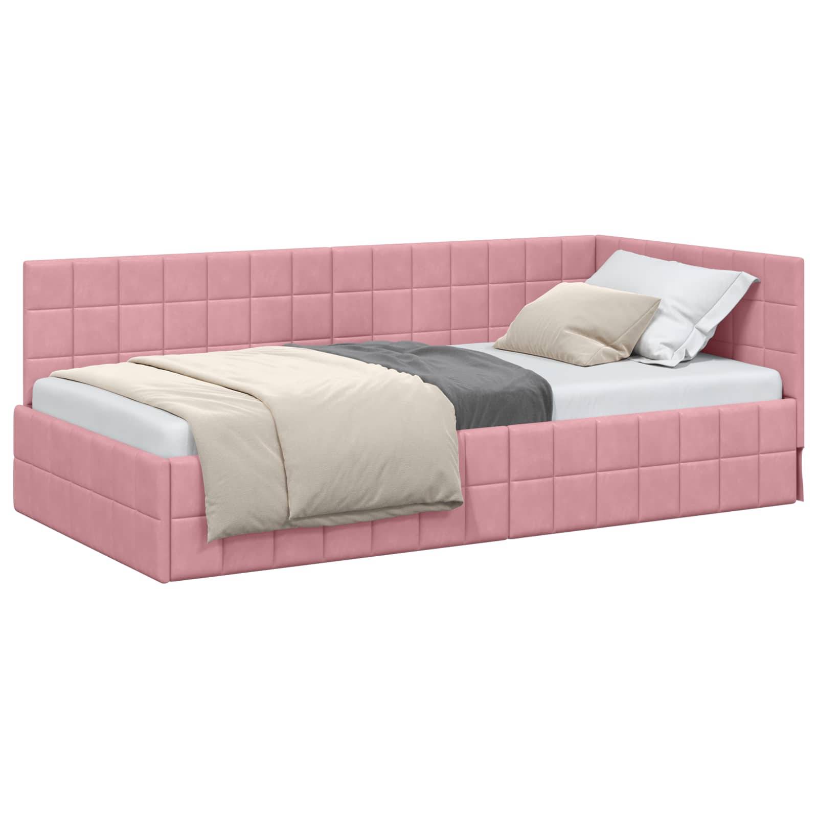vidaXL Eckbettgestell mit Kopfteil Rosa 100 cm x 200 cm Samt