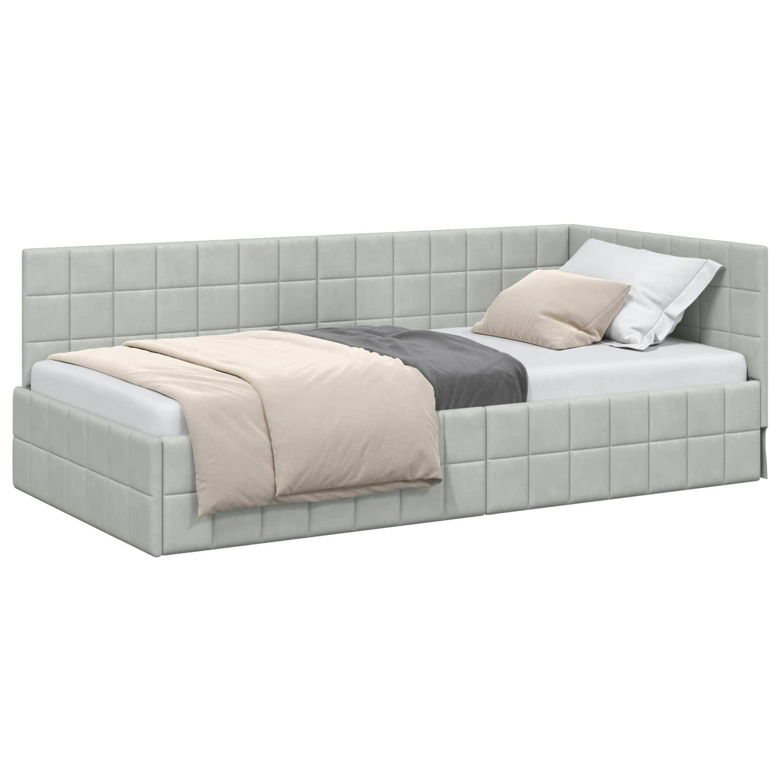 vidaXL Eckbettgestell mit Kopfteil Hellgrau 90 cm x 200 cm Samt