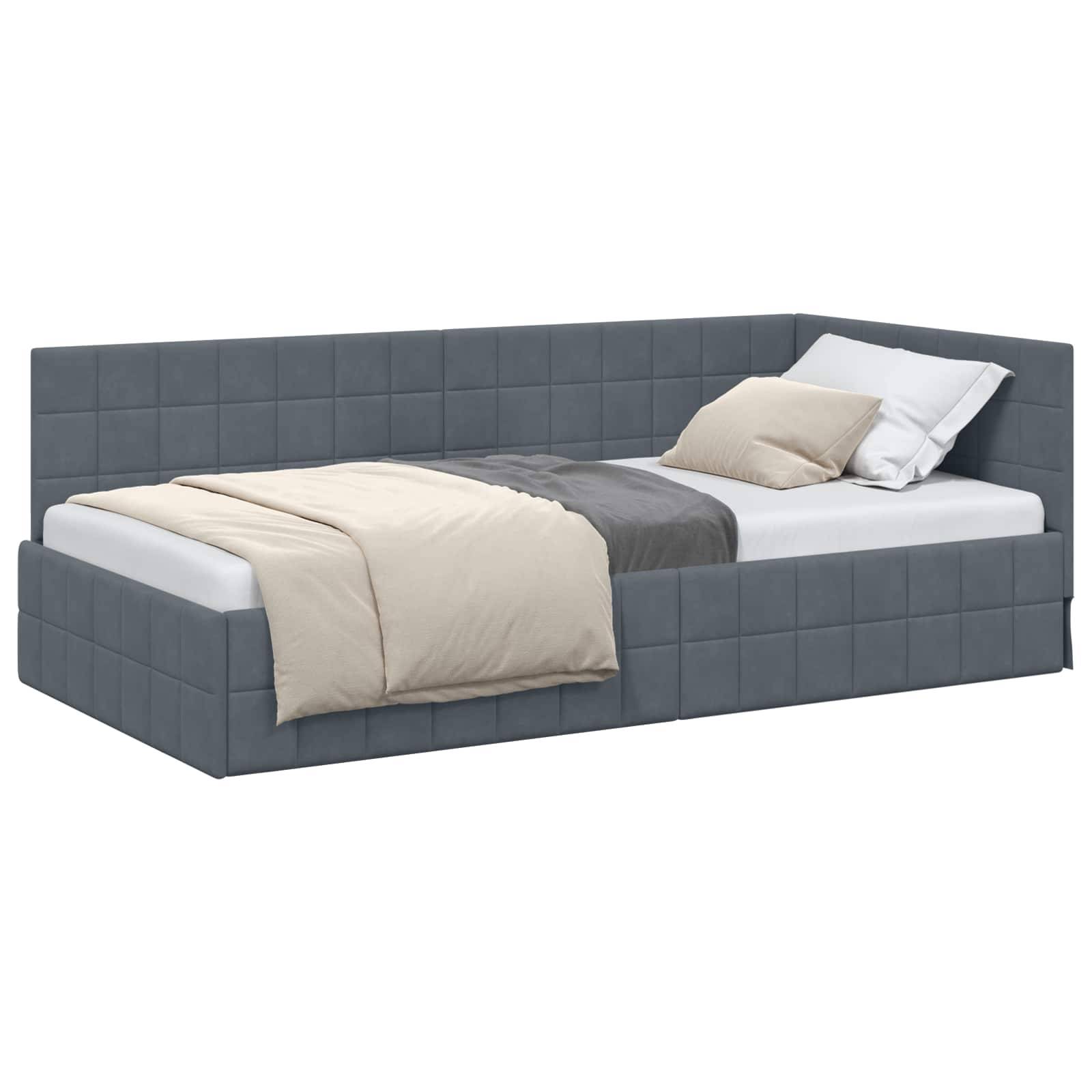 vidaXL Eckbettgestell mit Kopfteil Dunkelgrau 100 cm x 200 cm Samt