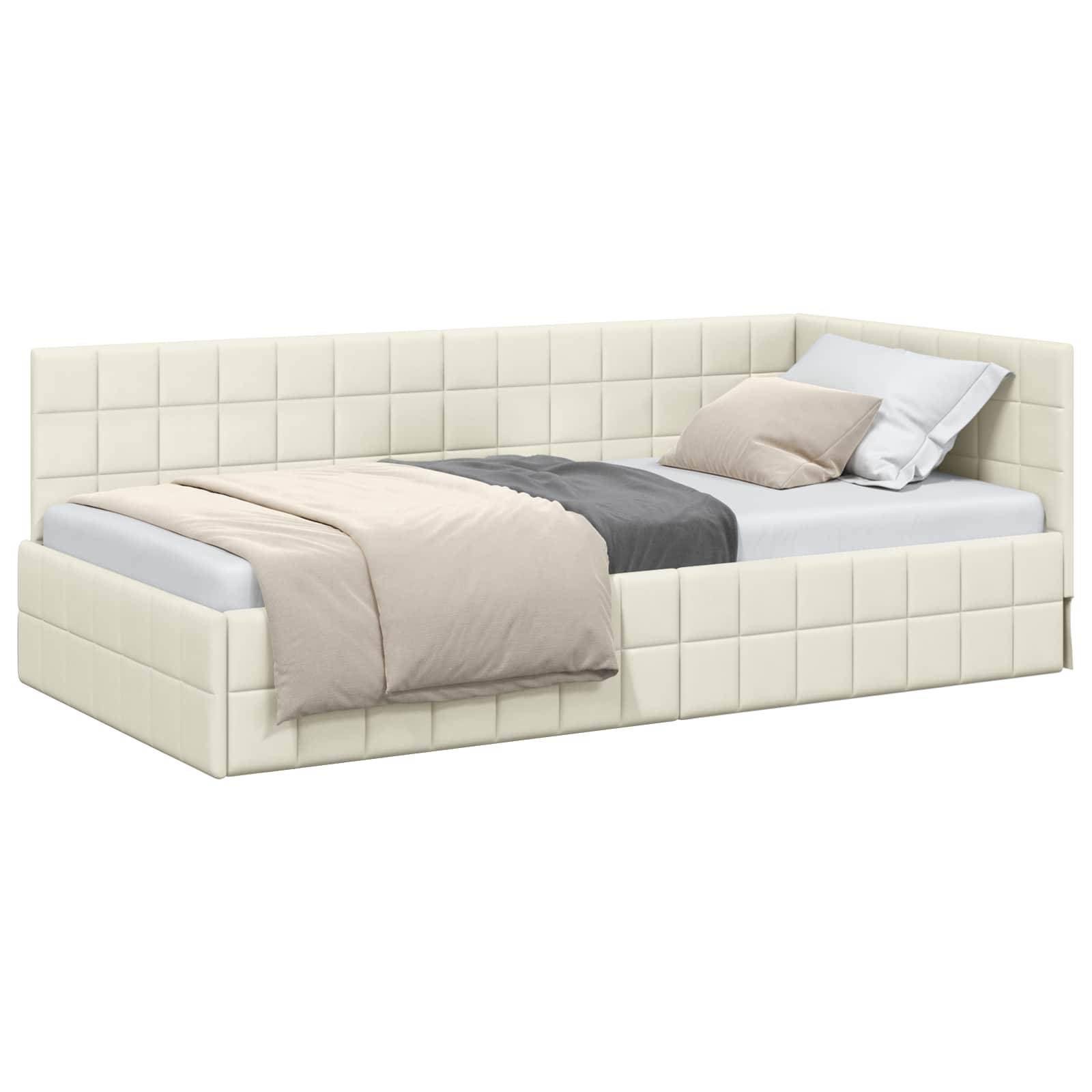 vidaXL Eckbettgestell mit Kopfteil Creme 100 cm x 200 cm Samt