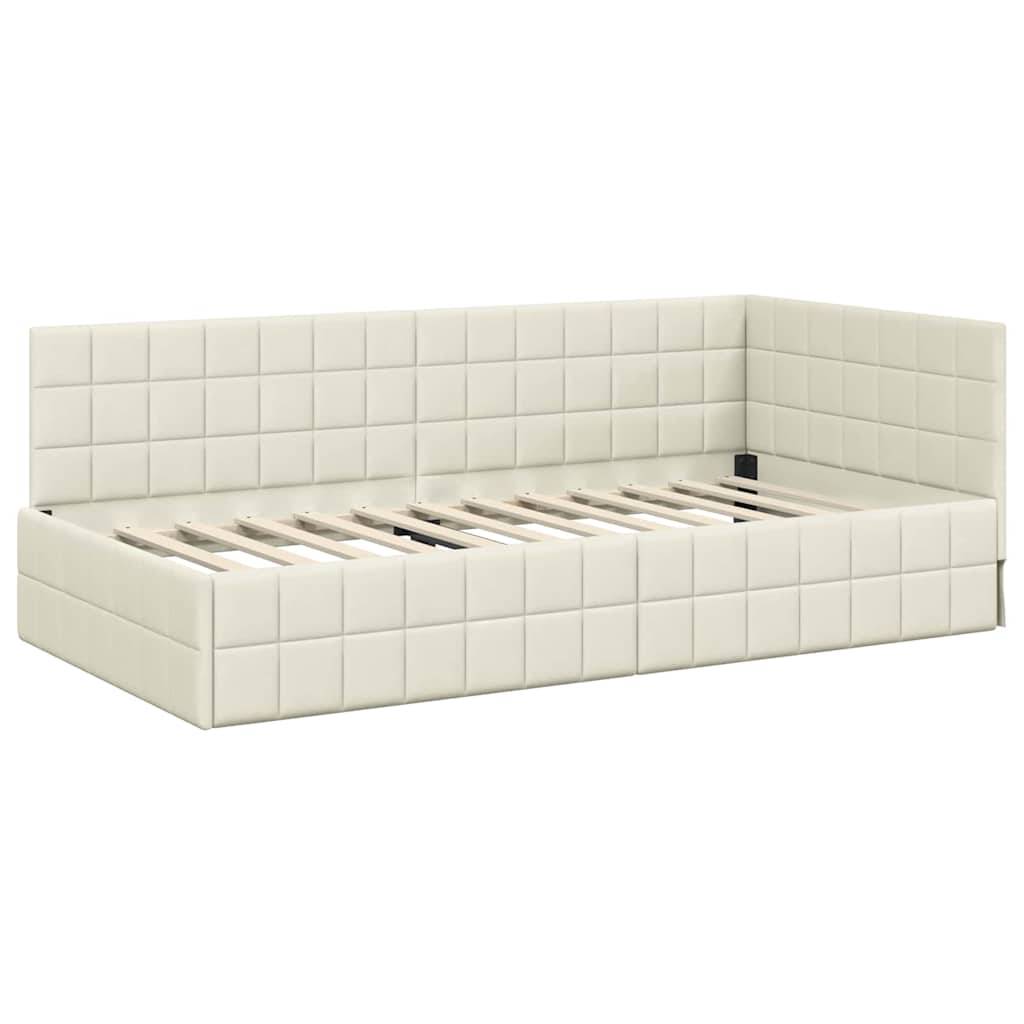 vidaXL Eckbettgestell mit Kopfteil Creme 100 cm x 200 cm Samt