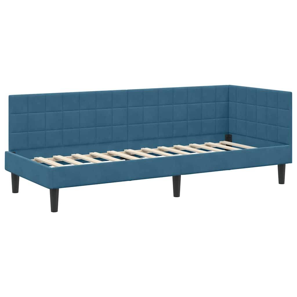 vidaXL Eckbettgestell mit Kopfteil Blau 80 cm x 200 cm Samt