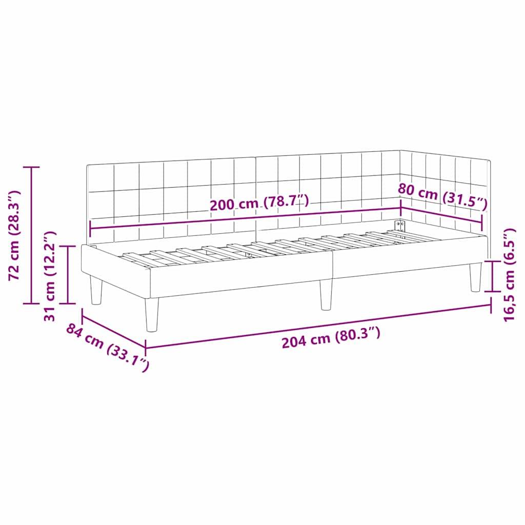 vidaXL Eckbettgestell mit Kopfteil Dunkelgrau 80 cm x 200 cm Samt