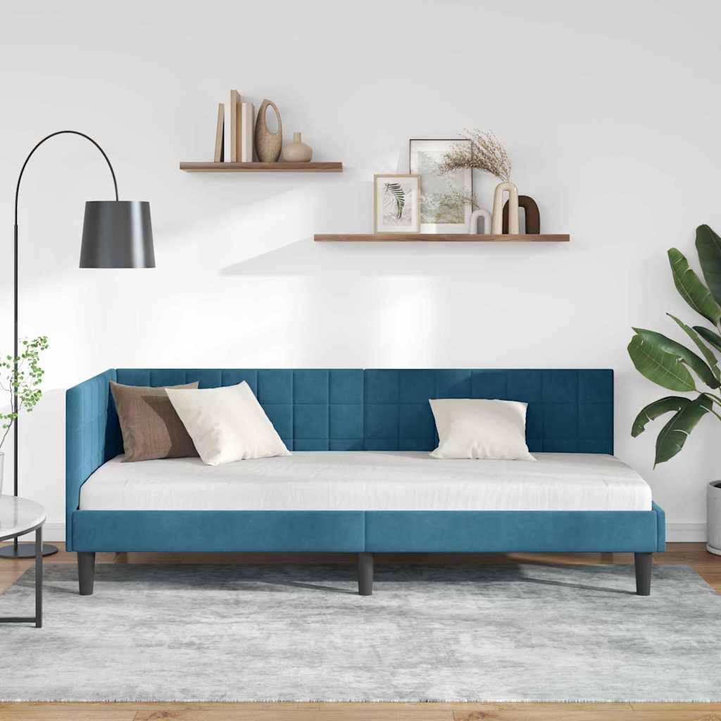 vidaXL Eckbettgestell mit Kopfteil Blau 80 cm x 200 cm Samt