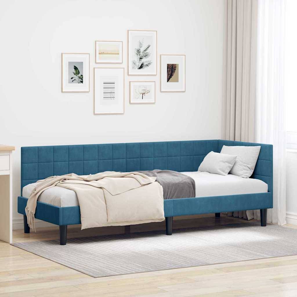 vidaXL Eckbettgestell mit Kopfteil Blau 80 cm x 200 cm Samt