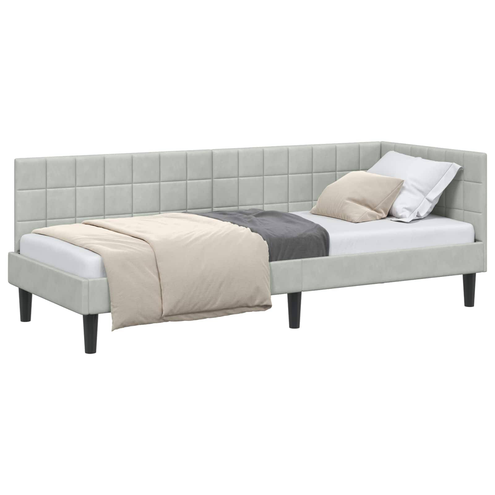 vidaXL Eckbettgestell mit Kopfteil Hellgrau 80 cm x 200 cm Samt