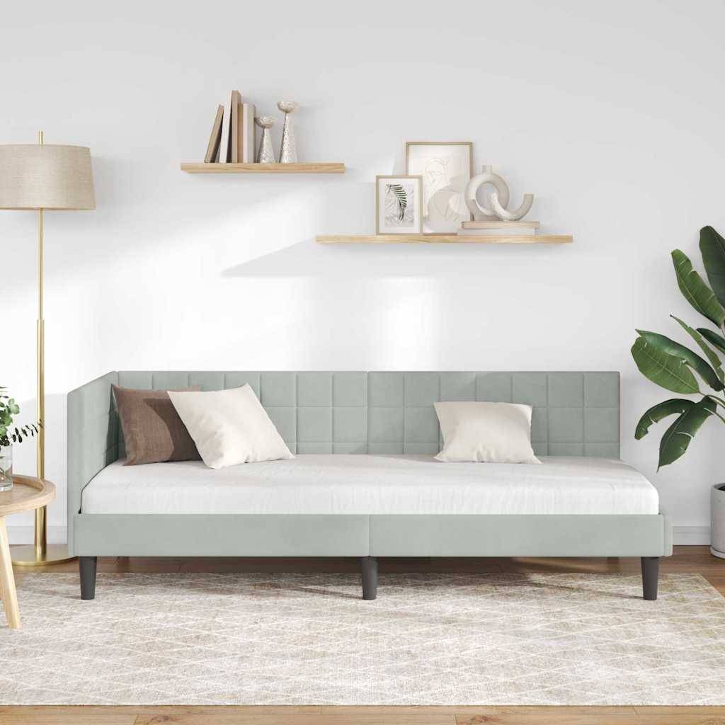 vidaXL Eckbettgestell mit Kopfteil Hellgrau 80 cm x 200 cm Samt