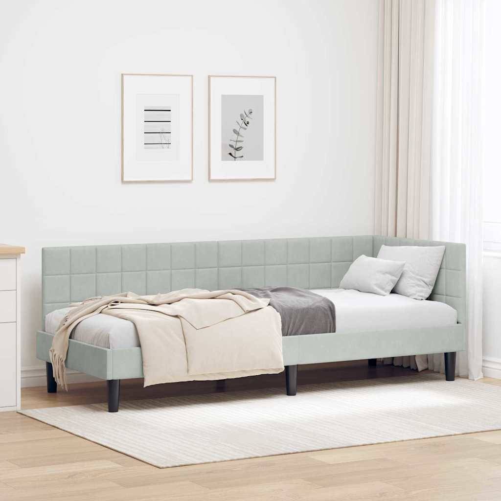 vidaXL Eckbettgestell mit Kopfteil Hellgrau 80 cm x 200 cm Samt