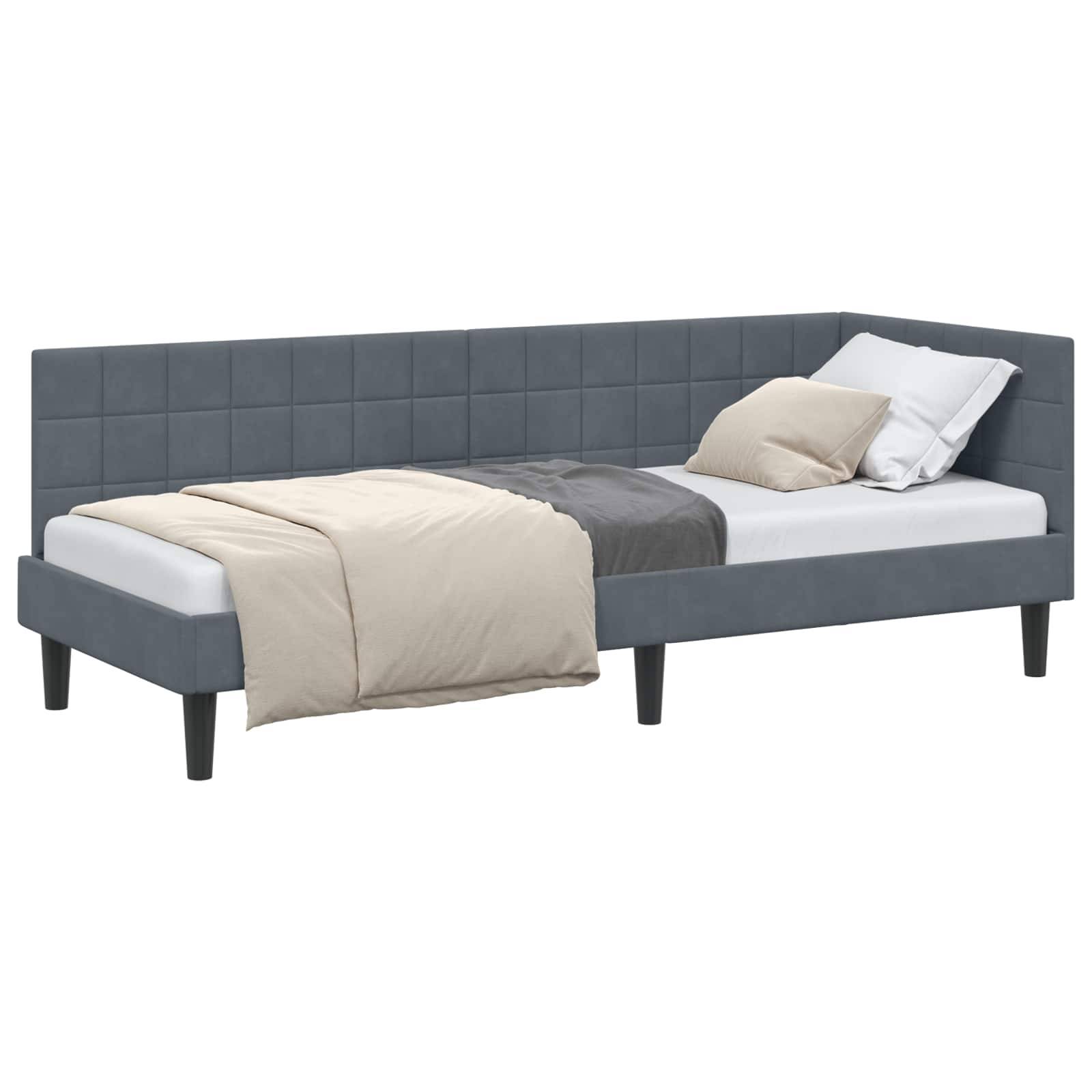 vidaXL Eckbettgestell mit Kopfteil Dunkelgrau 80 cm x 200 cm Samt