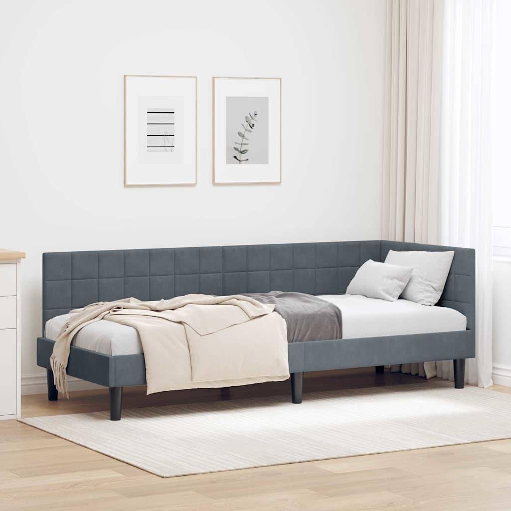 vidaXL Eckbettgestell mit Kopfteil Dunkelgrau 80 cm x 200 cm Samt