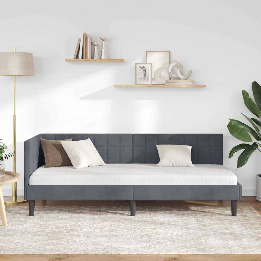 vidaXL Eckbettgestell mit Kopfteil Dunkelgrau 80 cm x 200 cm Samt