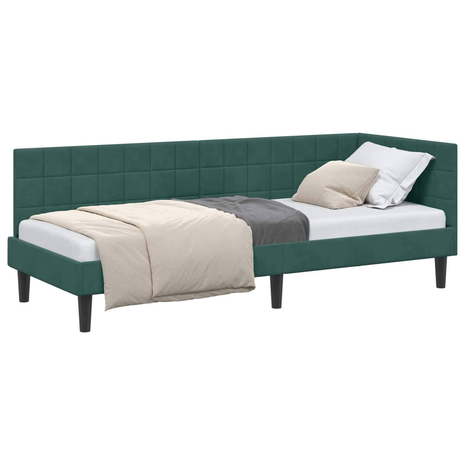 vidaXL Eckbettgestell mit Kopfteil Dunkelgrün 80 cm x 200 cm Samt