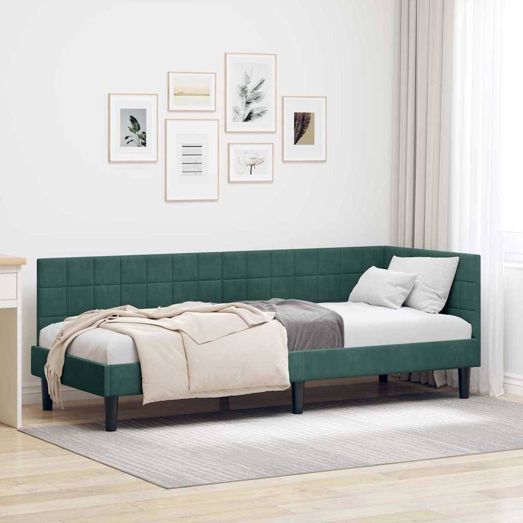 vidaXL Eckbettgestell mit Kopfteil Dunkelgrün 80 cm x 200 cm Samt