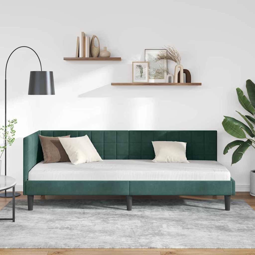vidaXL Eckbettgestell mit Kopfteil Dunkelgrün 80 cm x 200 cm Samt