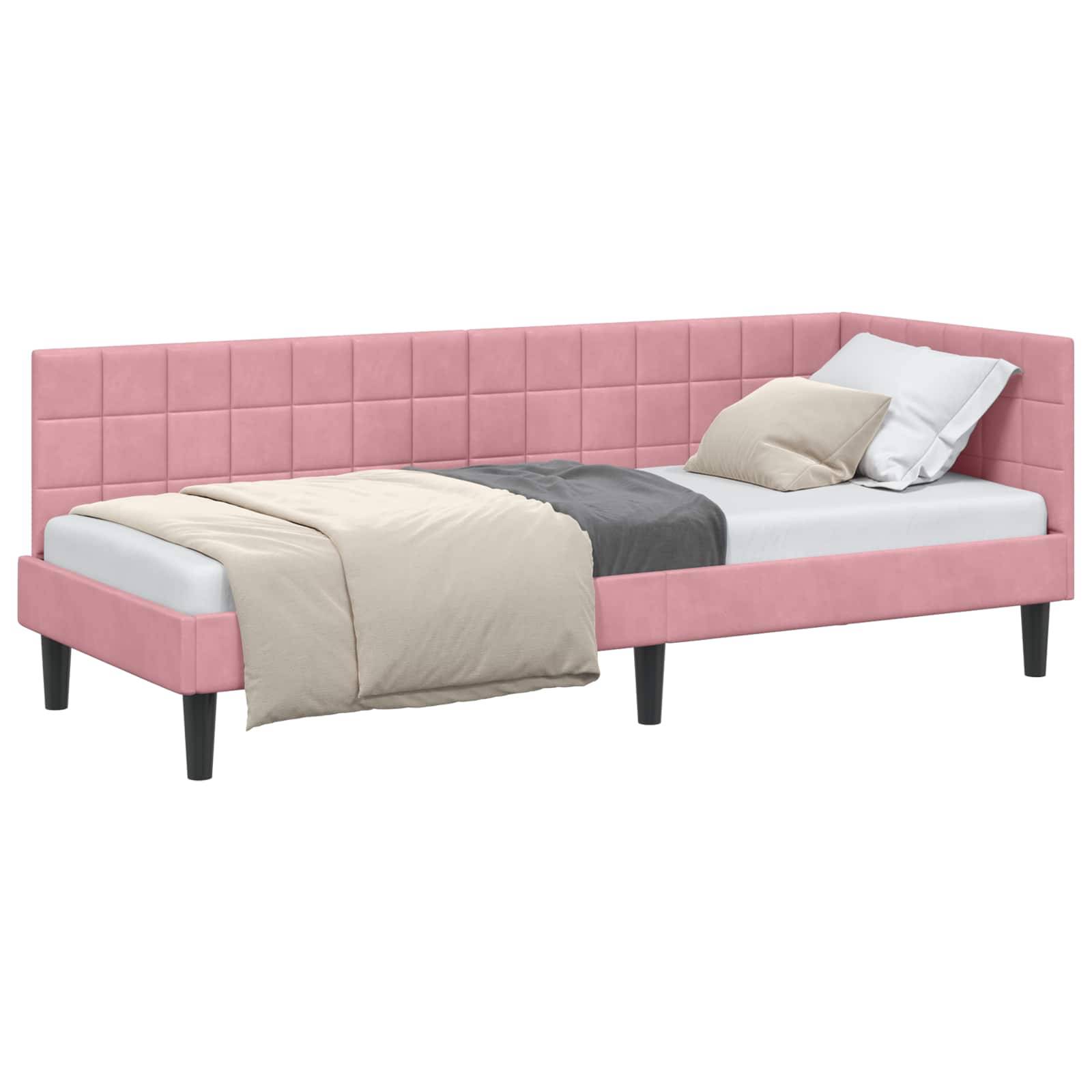 vidaXL Eckbettgestell mit Kopfteil Rosa 80 cm x 200 cm Samt