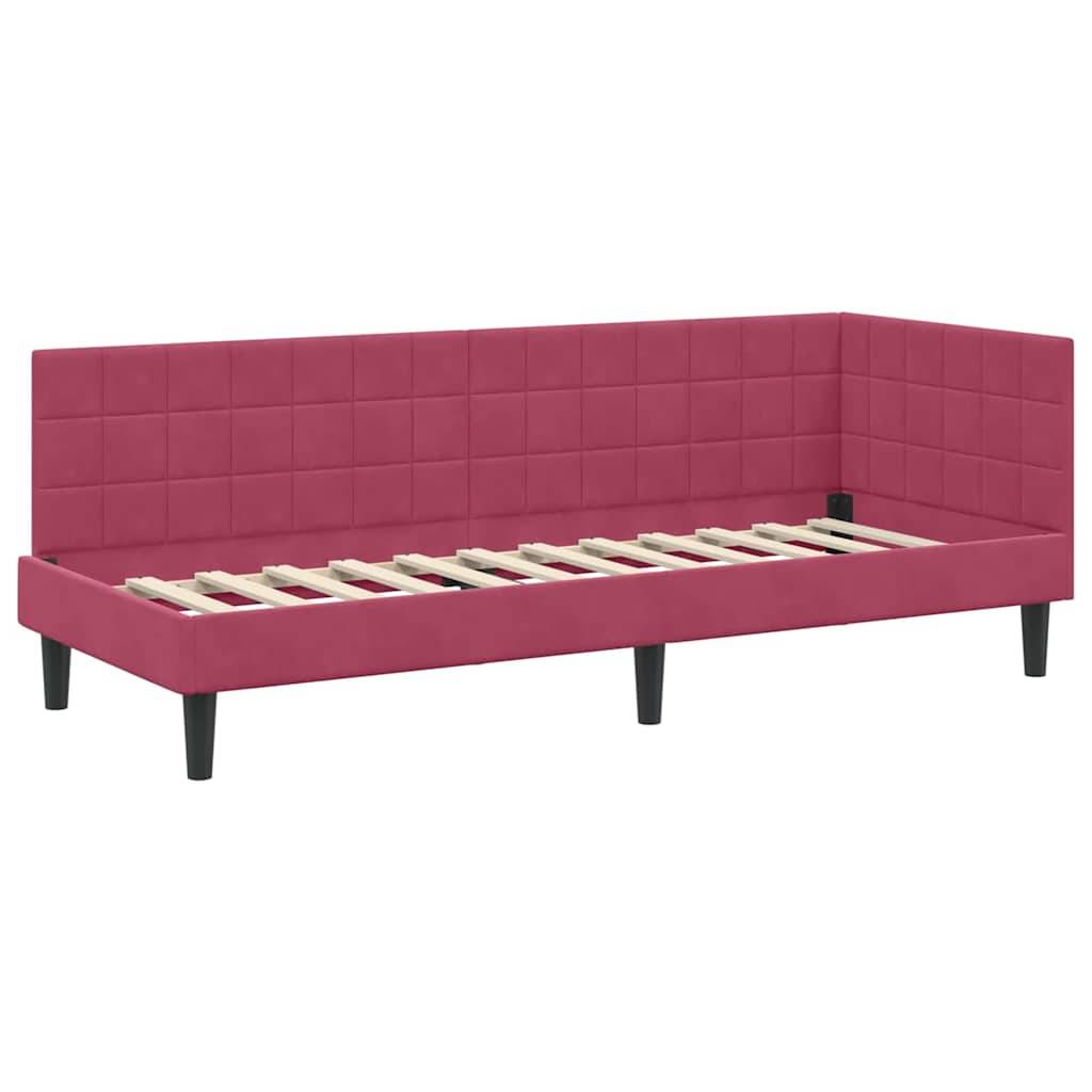 vidaXL Eckbettgestell mit Kopfteil Weinrot 80 cm x 200 cm Samt