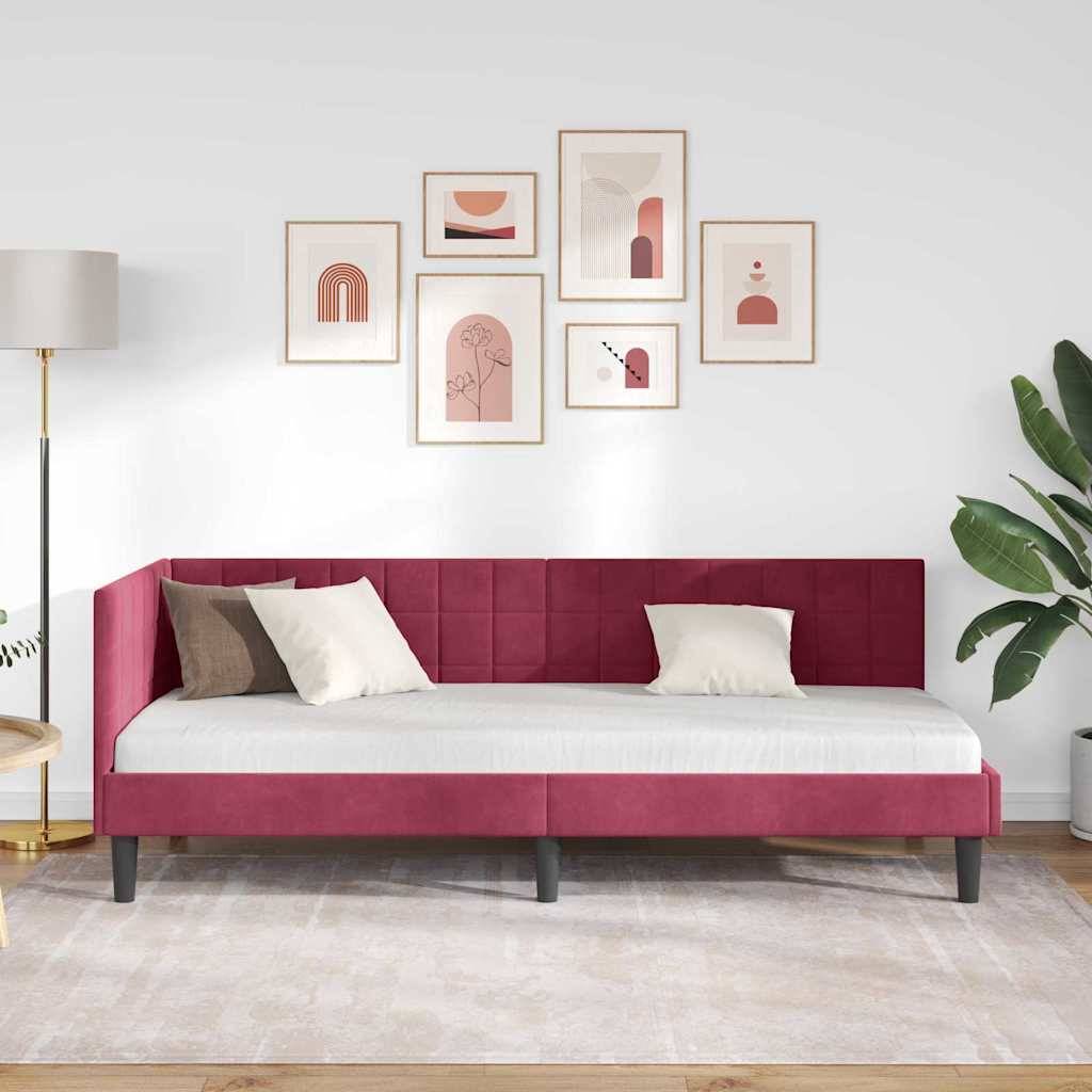 vidaXL Eckbettgestell mit Kopfteil Weinrot 80 cm x 200 cm Samt