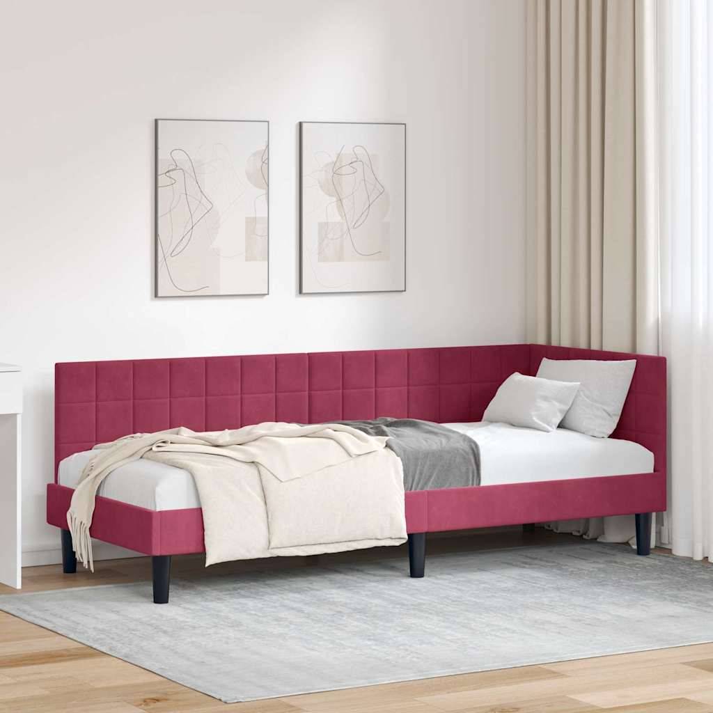 vidaXL Eckbettgestell mit Kopfteil Weinrot 80 cm x 200 cm Samt