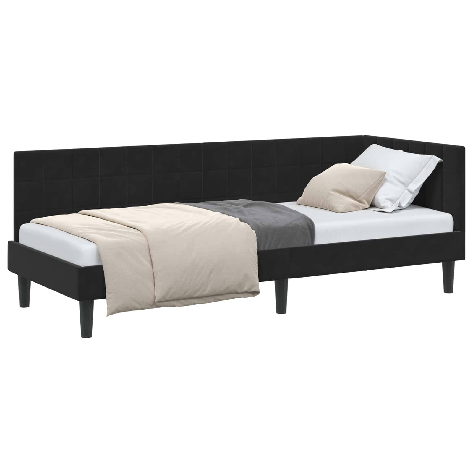 vidaXL Eckbettgestell mit Kopfteil Schwarz 80 cm x 200 cm Samt