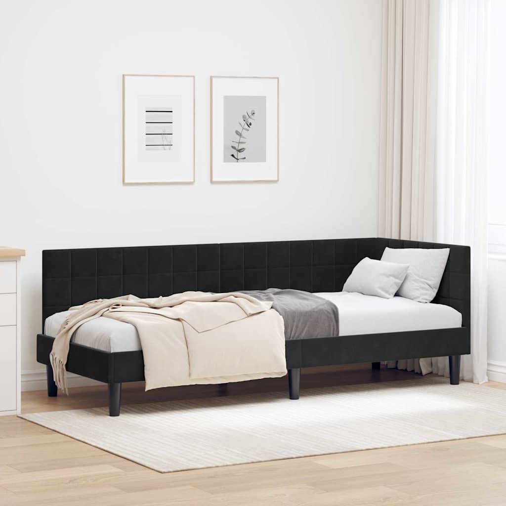 vidaXL Eckbettgestell mit Kopfteil Schwarz 80 cm x 200 cm Samt