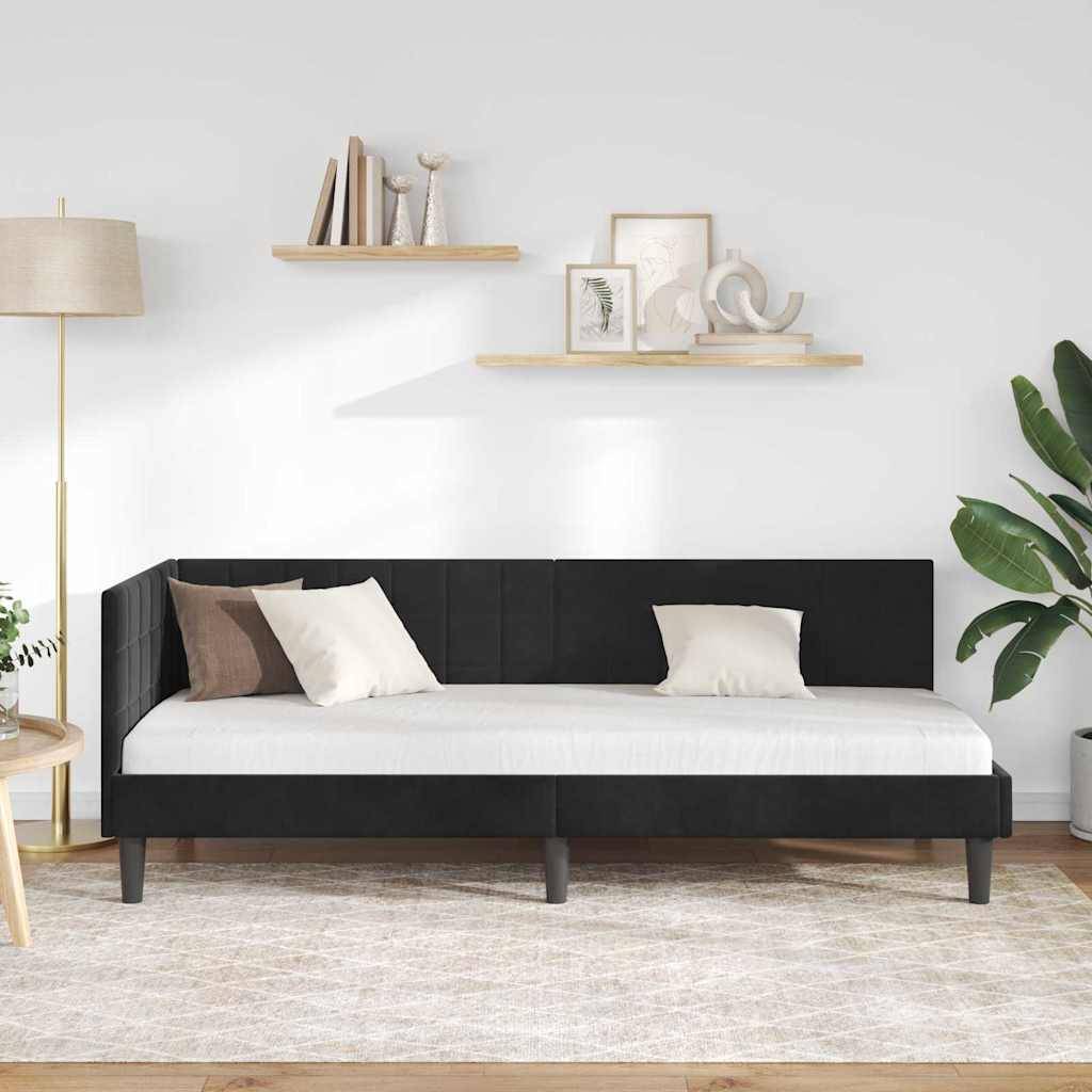 vidaXL Eckbettgestell mit Kopfteil Schwarz 80 cm x 200 cm Samt