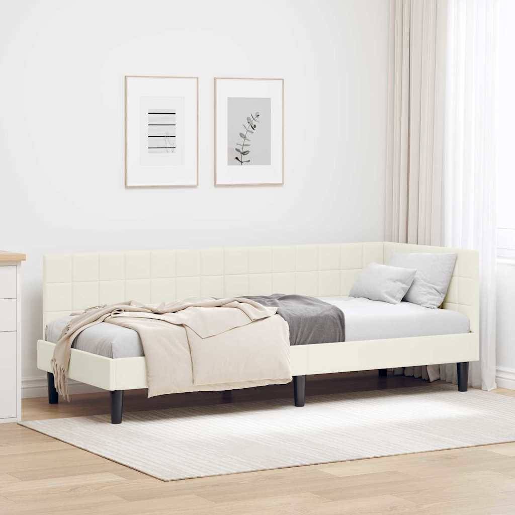 vidaXL Eckbettgestell mit Kopfteil Creme 80 cm x 200 cm Samt