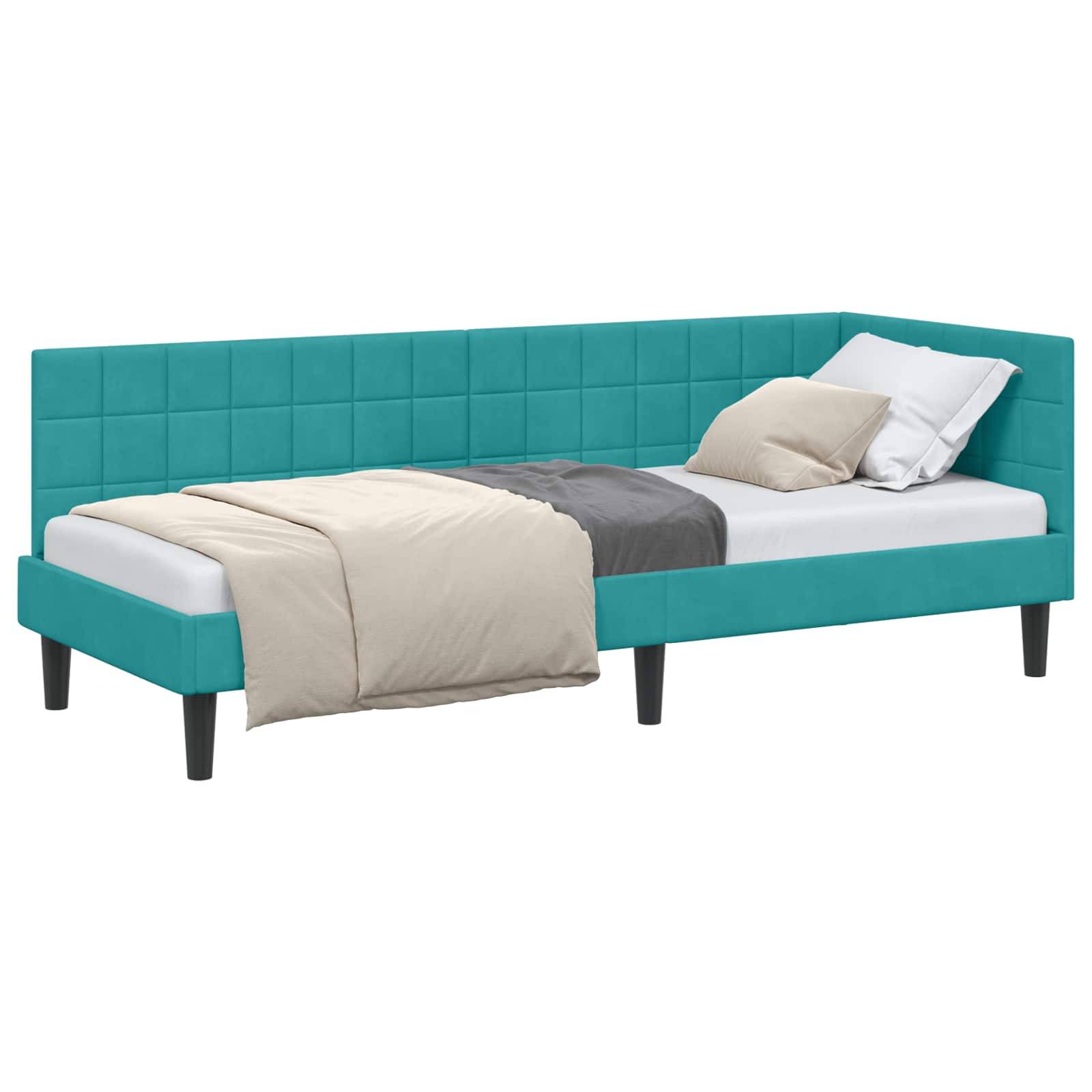 vidaXL Eckbettgestell mit Kopfteil Türkis 80 cm x 200 cm Samt