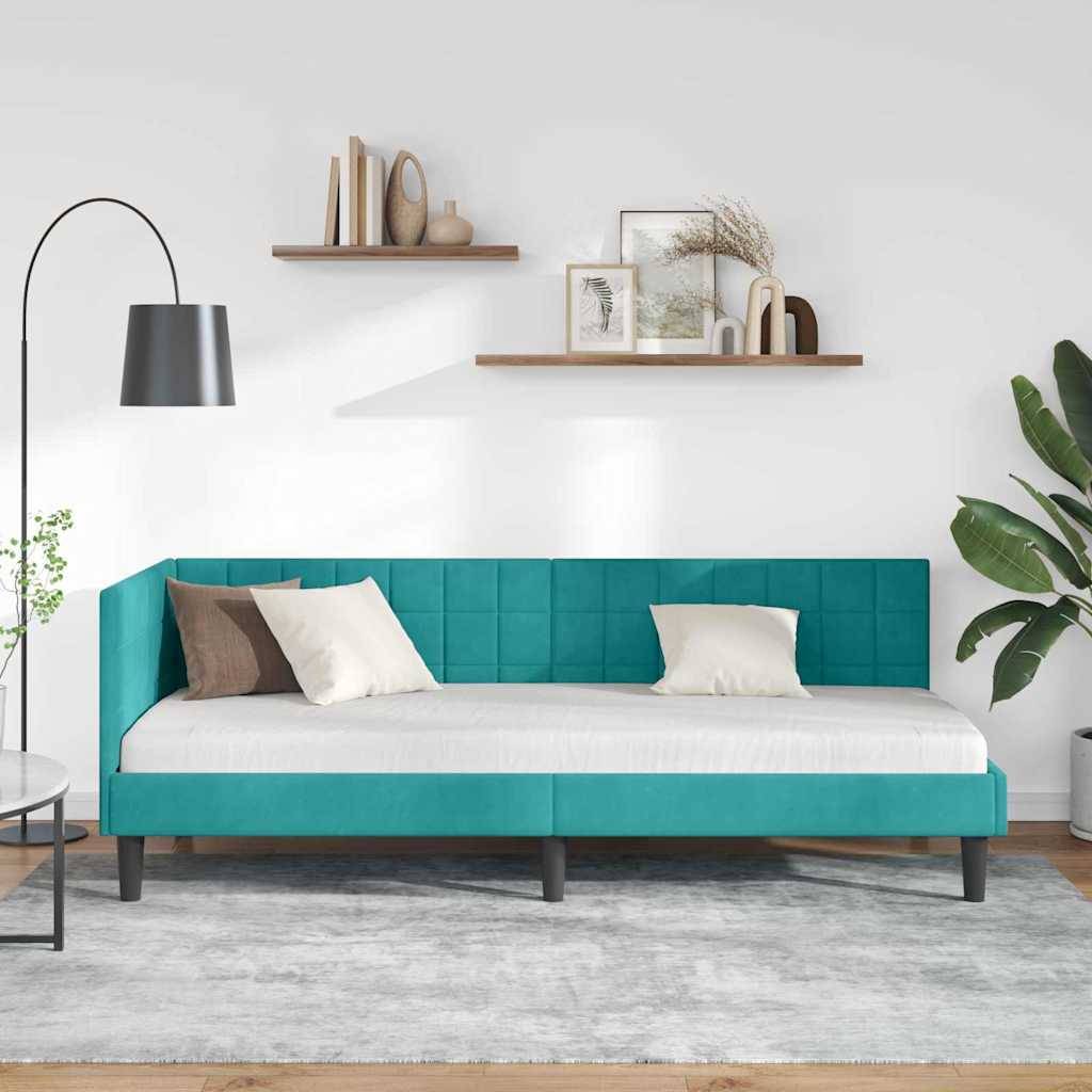 vidaXL Eckbettgestell mit Kopfteil Türkis 80 cm x 200 cm Samt