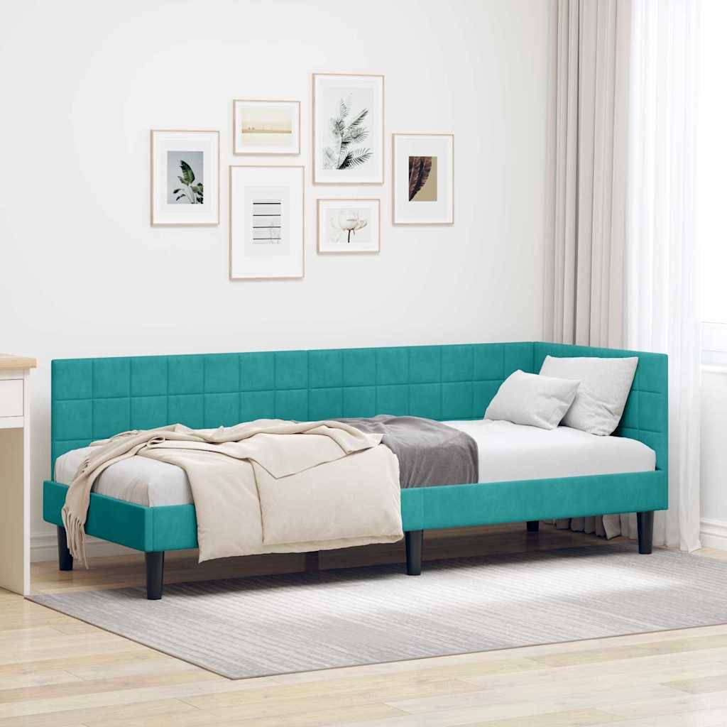 vidaXL Eckbettgestell mit Kopfteil Türkis 80 cm x 200 cm Samt