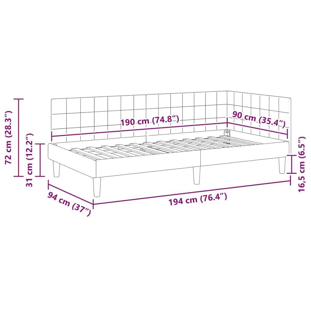 vidaXL Eckbettgestell mit Kopfteil Schwarz 90 cm x 190 cm Samt